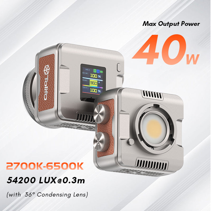 Tolifo PL-40RGB COB LED Video Light – Pocket-Size RGBWW Creator Kit Including Lamp, Lens, Magnetic Barndoor, Dome Diffuser and Hardcase with App Control, Mini Bowens Mount & 20 FX Modes