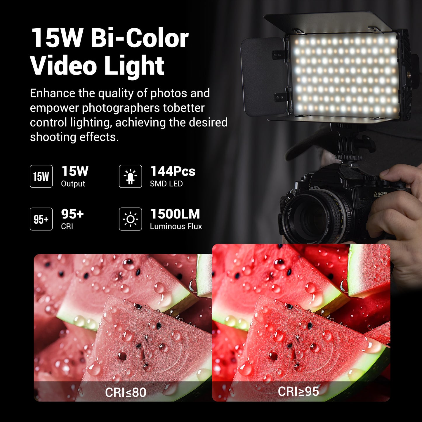 Lampe LED Tolifo PT-15B II 15W Bicolore pour Caméra