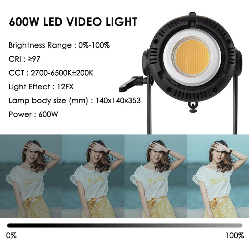 Tolifo X-600B PRO 540W Bi-color LED COB Video Light for Film & Photography