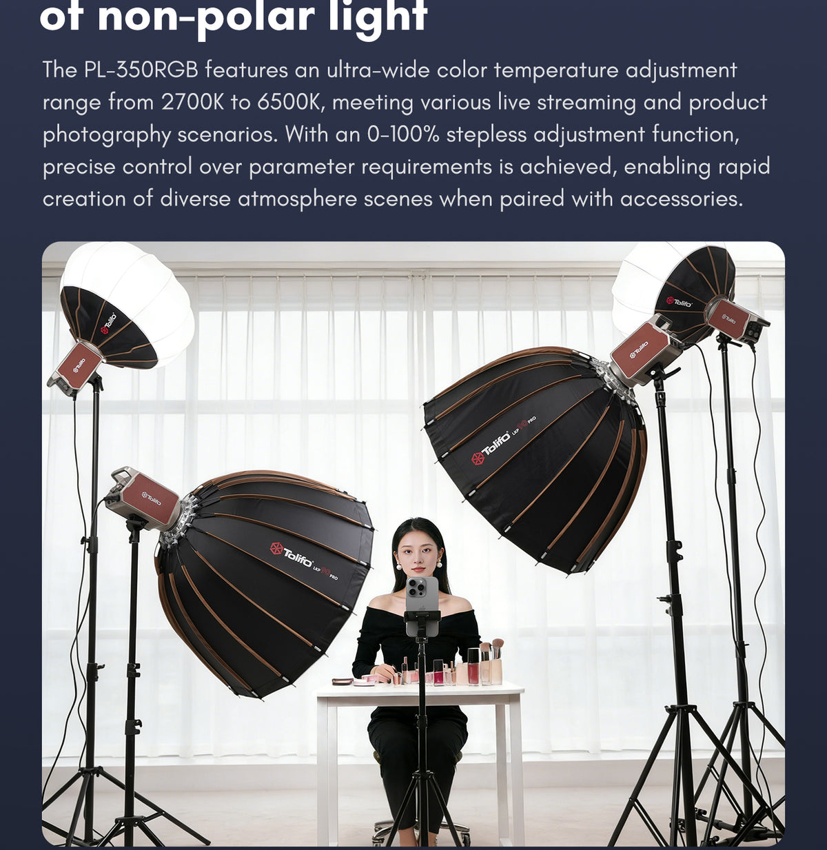 Tolifo PL-350RGB 350W Studio RGB COB LED Light for Film & Broadcasting