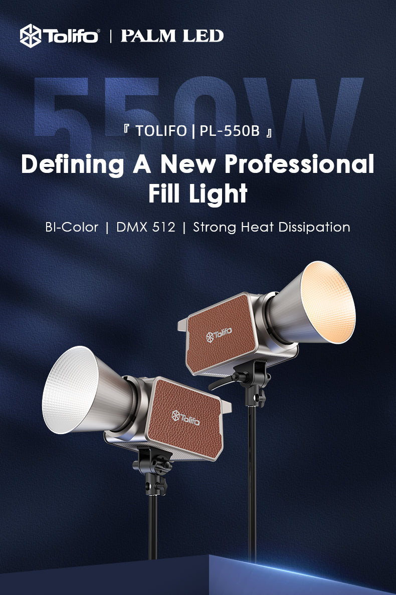 Tolifo PL-550B Professional 550W LED Video Light – Bi-Color 2700-6500K, CRI 96, Ultra Bright, DMX & App Control, Bowens Mount