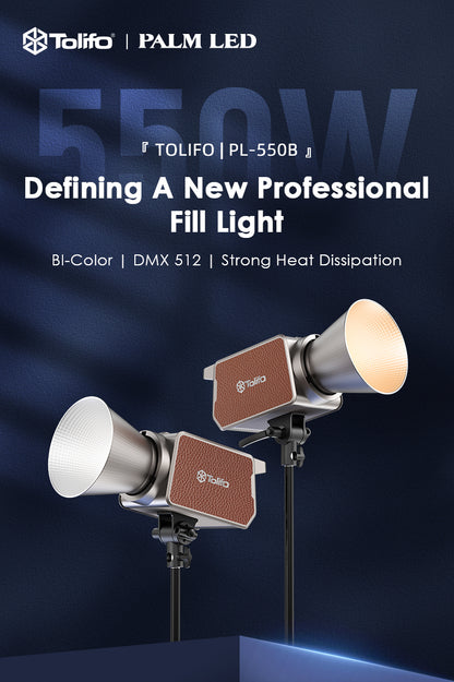 Tolifo PL-550B Professional 550W LED Video Light – Bi-Color 2700-6500K, CRI 96, Ultra Bright, DMX & App Control, Bowens Mount