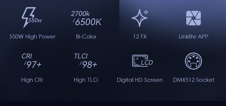 Tolifo PL-550B Professional 550W LED Video Light – Bi-Color 2700-6500K, CRI 96, Ultra Bright, DMX & App Control, Bowens Mount