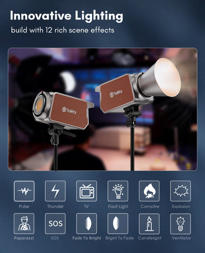 Tolifo PL-550B Professional 550W LED Video Light – Bi-Color 2700-6500K, CRI 96, Ultra Bright, DMX & App Control, Bowens Mount