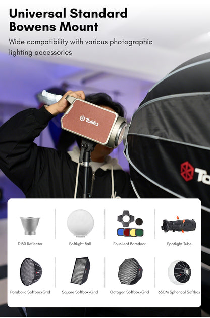 Tolifo PL-550B Professional 550W LED Video Light – Bi-Color 2700-6500K, CRI 96, Ultra Bright, DMX & App Control, Bowens Mount