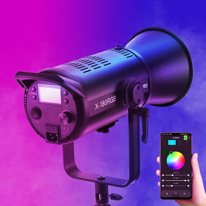 Tolifo X-180RGB 180W Professional RGB LED Video Light Photography Lightings 2700K-6500K  COB Beads Studio Film Light with APP DMX Control ,CRI97+, 20 Effects